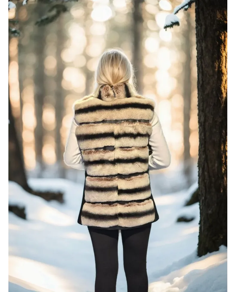 Kadın Kolsuz Hakiki Deri Kürk - Siyah