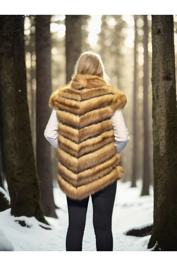 Kadın Kolsuz Hakiki Kürk - Kahve