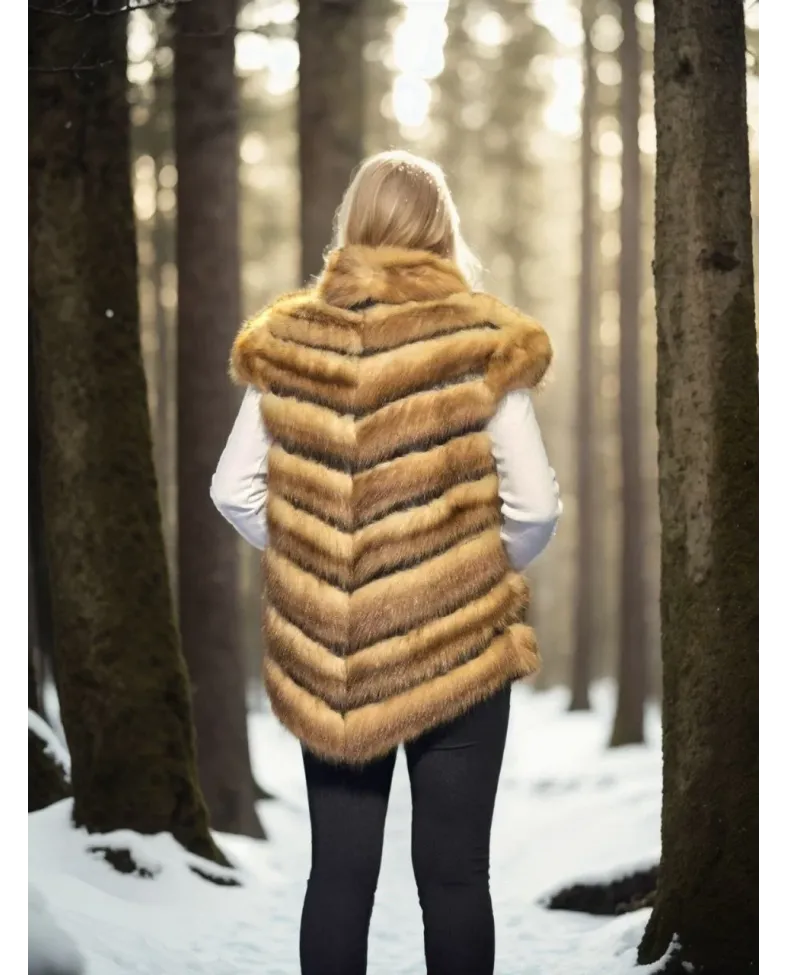 Kadın Kolsuz Hakiki Kürk - Kahve