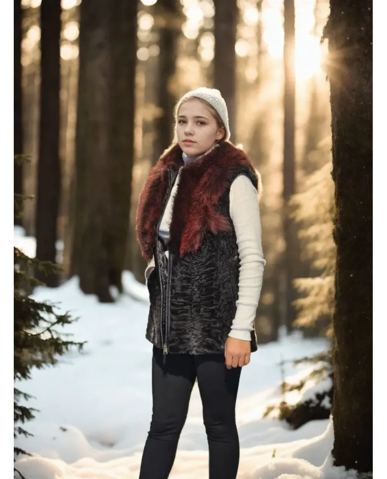 Kadın Kolsuz Hakiki Kürk - Siyah