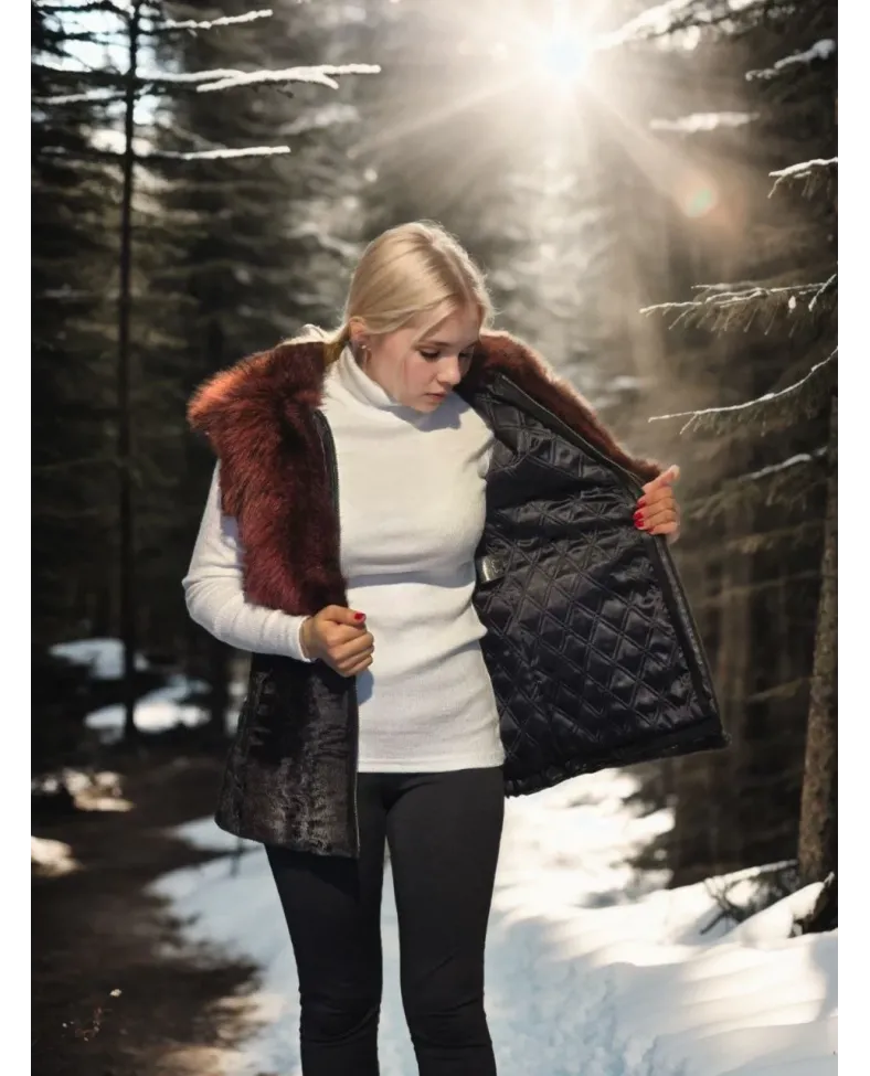 Kadın Kolsuz Hakiki Kürk - Siyah