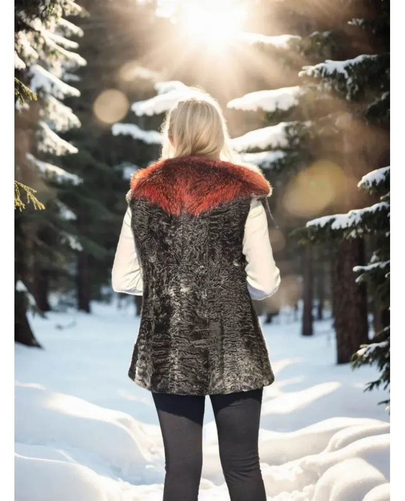 Kadın Kolsuz Hakiki Kürk - Siyah