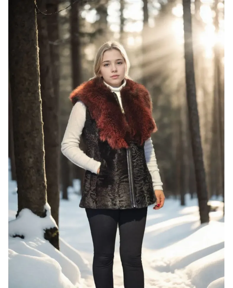 Kadın Kolsuz Hakiki Kürk - Siyah