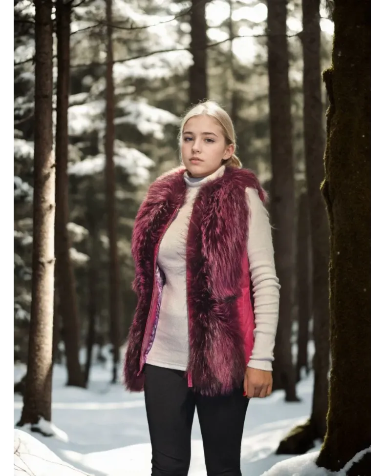 Kadın Kolsuz Hakiki Yelek - Fuşya