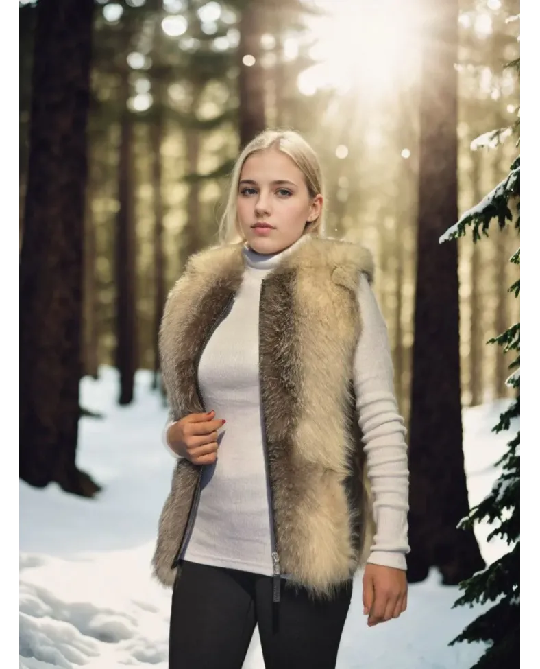 Kadın Kolsuz Hakiki Yelek - Fuşya