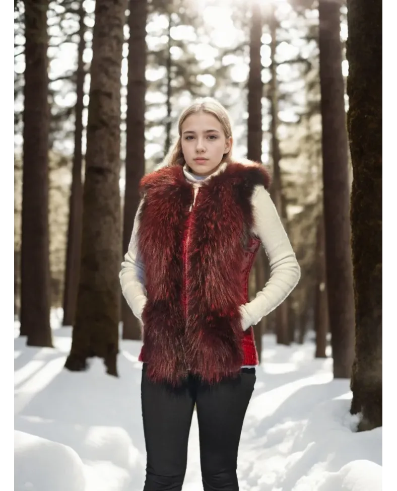 Kadın Kolsuz Hakiki Yelek - Fuşya