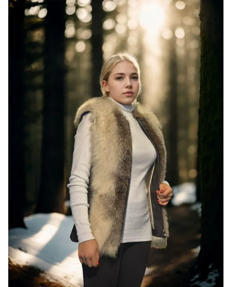 Kadın Kolsuz Hakiki Yelek - Fuşya