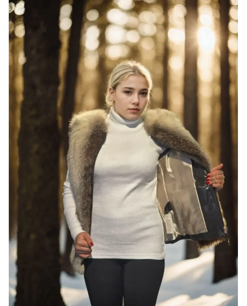 Kadın Kolsuz Hakiki Yelek - Fuşya