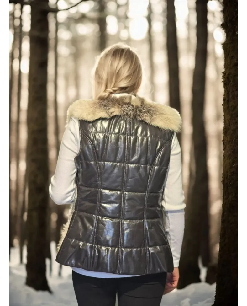 Kadın Kolsuz Hakiki Yelek - Fuşya