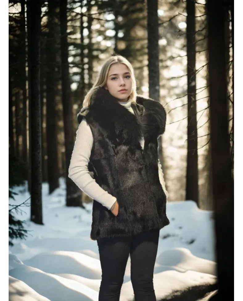 Kadın Kolsuz Kapüşonlu Yelek - Siyah