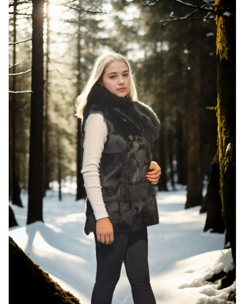 Kadın Kolsuz Kapüşonlu Yelek - Siyah