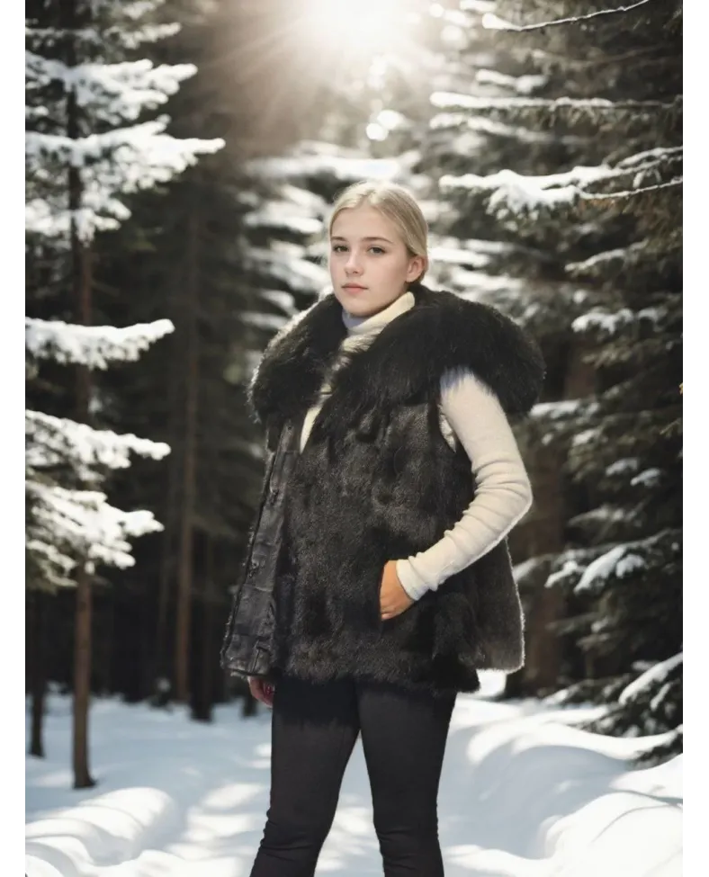 Kadın Kolsuz Kapüşonlu Yelek - Siyah