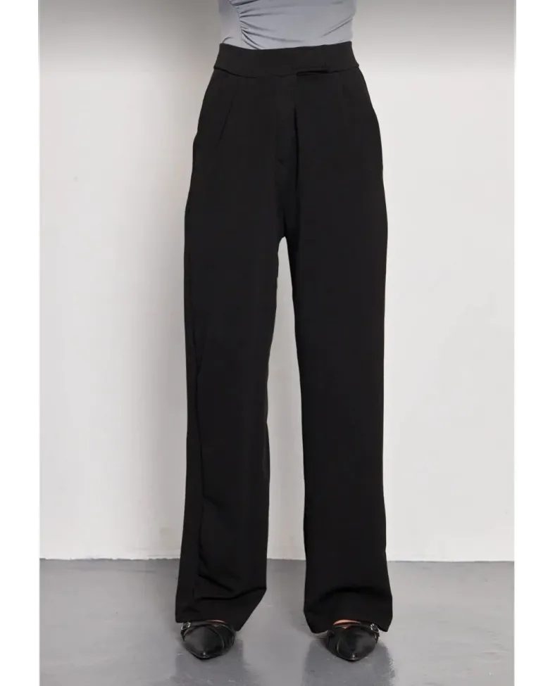 Kadin Likralı Cirt Kapama Siyah Palazzo Pantolon - Siyah