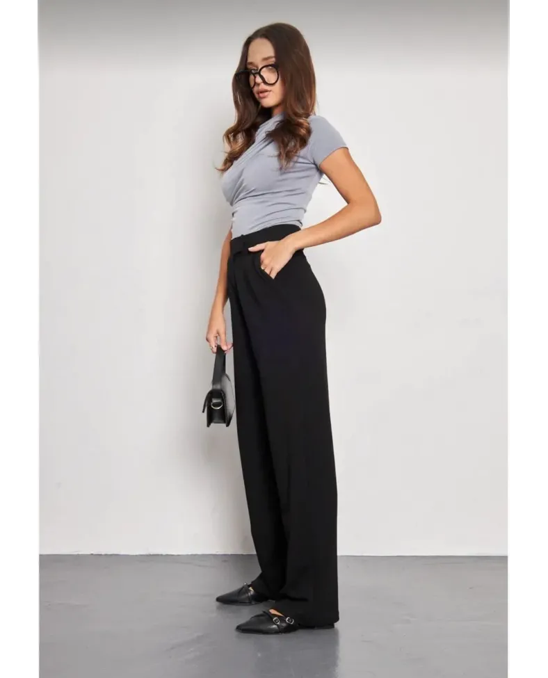 Kadin Likralı Cirt Kapama Siyah Palazzo Pantolon - Siyah