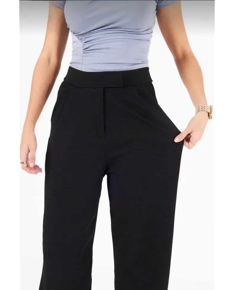 Kadin Likralı Cirt Kapama Siyah Palazzo Pantolon - Siyah