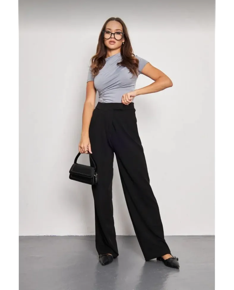 Kadin Likralı Cirt Kapama Siyah Palazzo Pantolon - Siyah