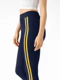 Kadın Likralı Yan Sarı Şeritli Detaylı Tayt - Siyah
