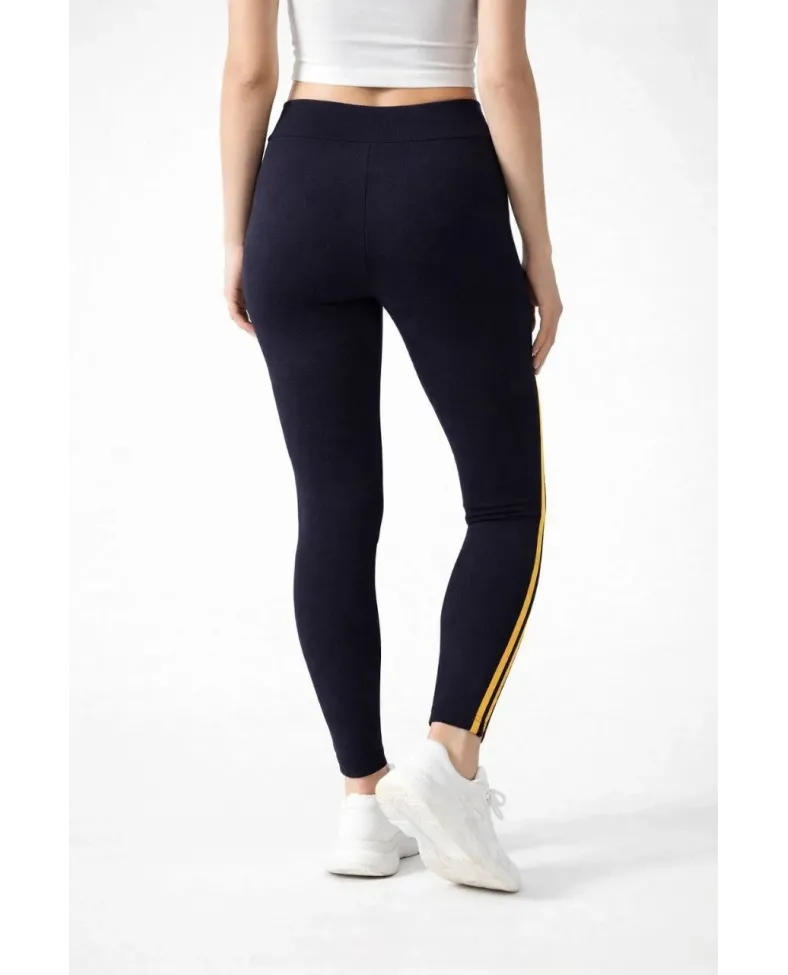 Kadın Likralı Yan Sarı Şeritli Detaylı Tayt - Siyah