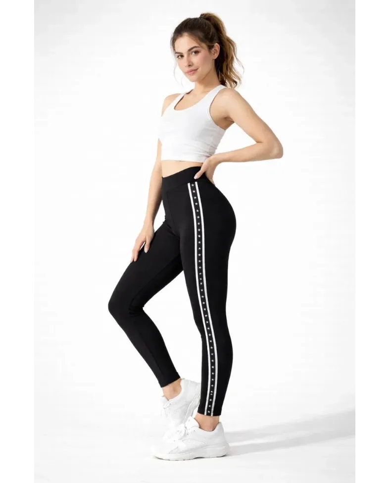 Kadın Likralı Yan Yıldız Şeritli Detaylı Tayt - Siyah