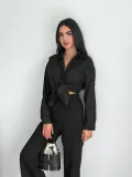 Kadın Nakışlı Uzun Kollu Gömlek - Siyah