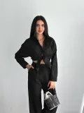 Kadın Nakışlı Uzun Kollu Gömlek - Siyah
