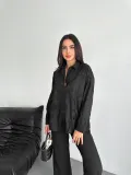 Kadın Nakışlı Uzun Kollu Gömlek - Siyah