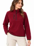 Kadın Polar Dik Yaka Yarım Fermuarlı Fermuarlı Göğüs Cepli Regular Fit Kışlık Sweatshirt - Bordo