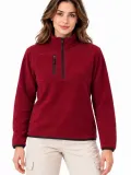 Kadın Polar Dik Yaka Yarım Fermuarlı Fermuarlı Göğüs Cepli Regular Fit Kışlık Sweatshirt - Bordo