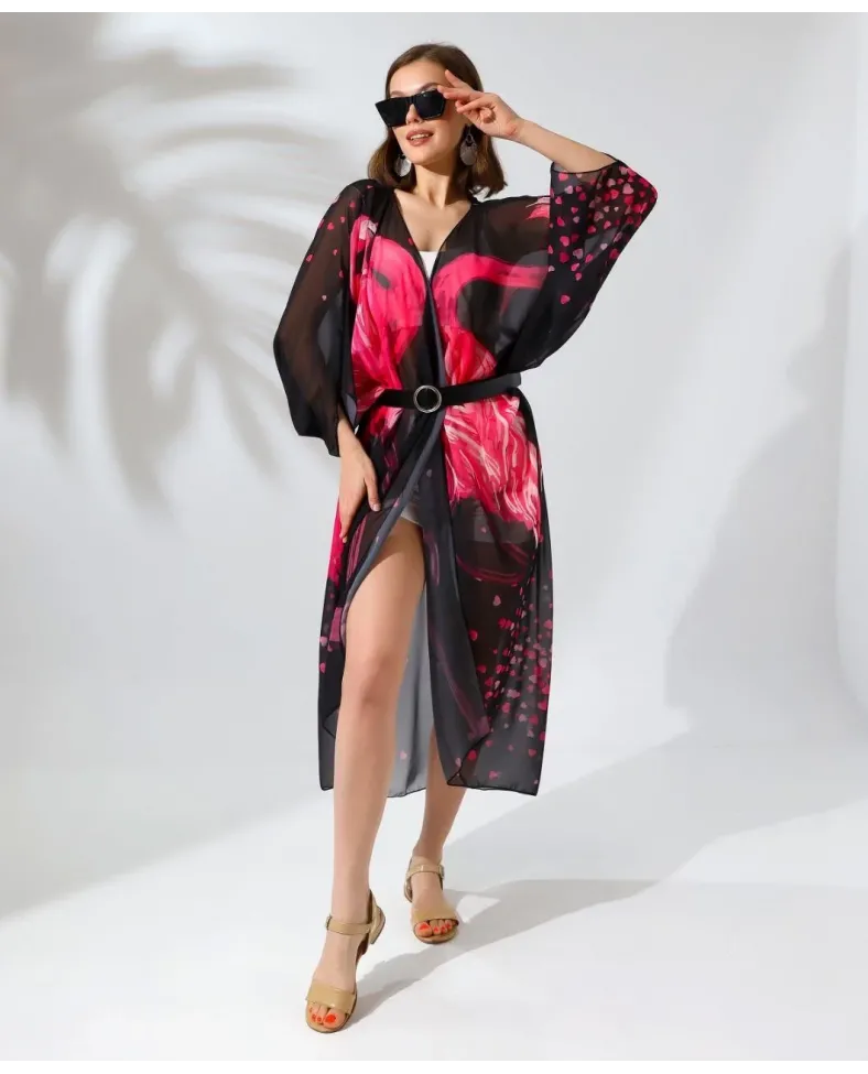 Kadın Rahat Kesim Şifon Kimono - Siyah