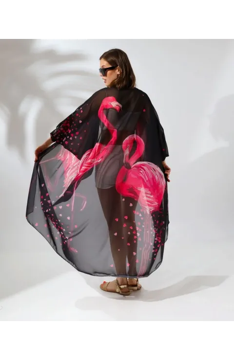 Kadın Rahat Kesim Şifon Kimono - Siyah