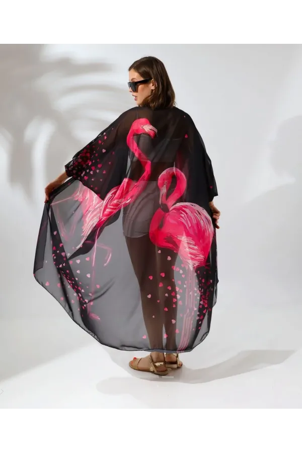 Kadın Rahat Kesim Şifon Kimono - Siyah