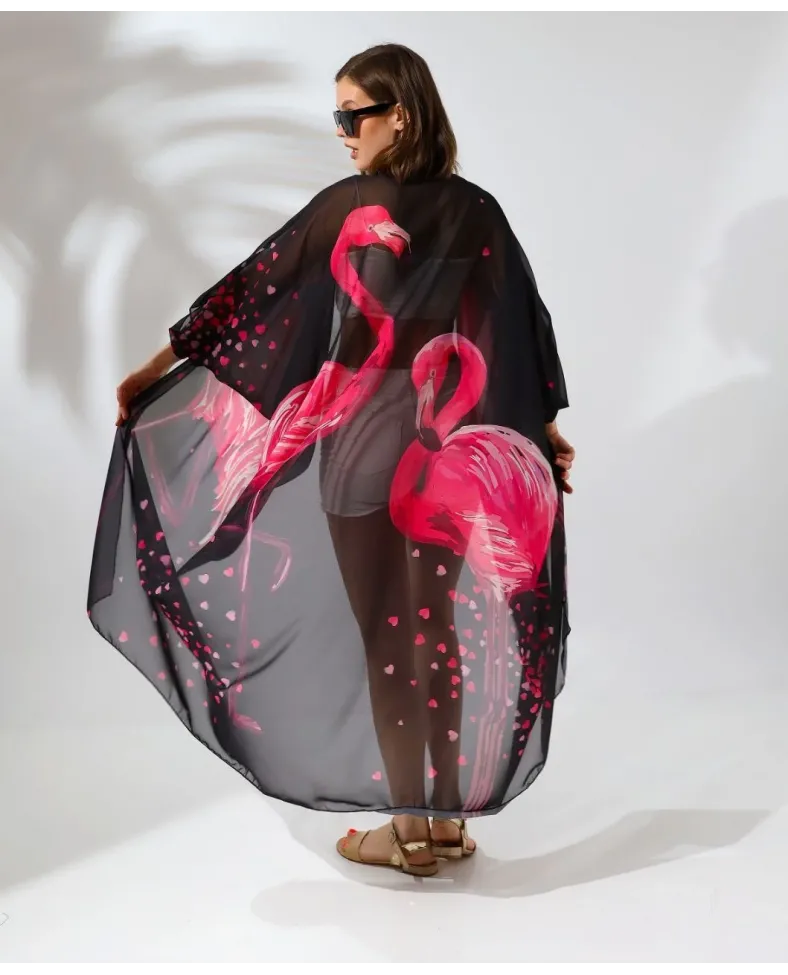 Kadın Rahat Kesim Şifon Kimono - Siyah