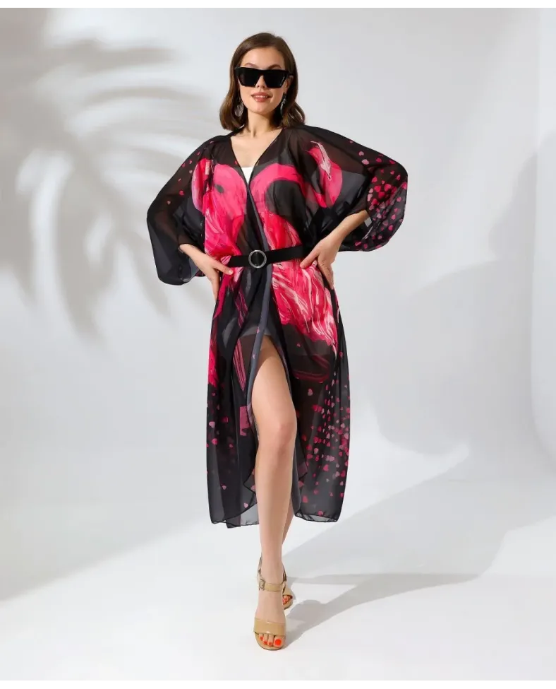 Kadın Rahat Kesim Şifon Kimono - Siyah