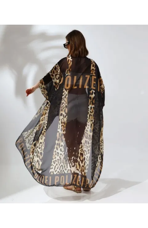 Kadın Rahat Kesim Şifon Kimono - Leopar