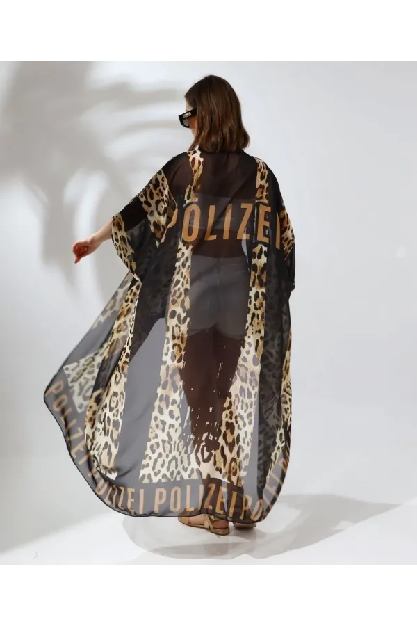 Kadın Rahat Kesim Şifon Kimono - Leopar
