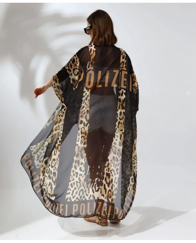 Kadın Rahat Kesim Şifon Kimono - Leopar