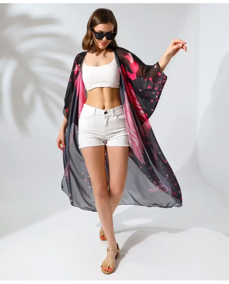 Kadın Rahat Kesim Şifon Kimono - Siyah