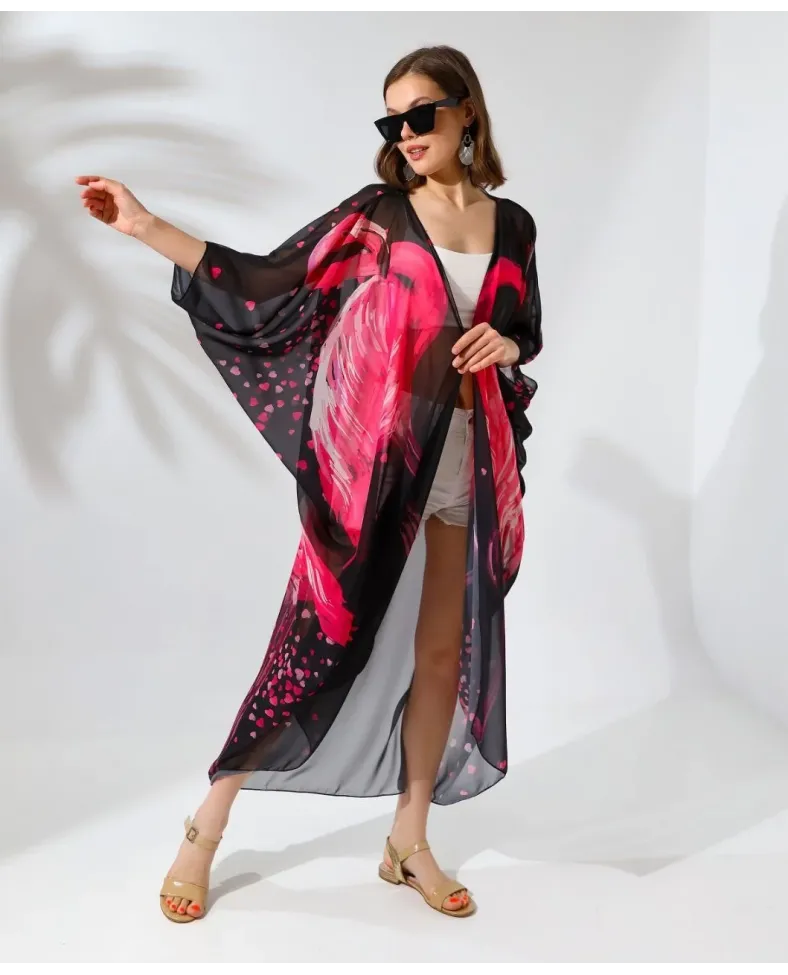 Kadın Rahat Kesim Şifon Kimono - Siyah