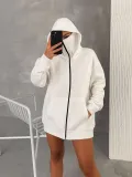 Kadın Samuray Ninja Çift Kapüşonlu Maske Detaylı Fermuarlı Kanguru Cepli Hoodie - Beyaz