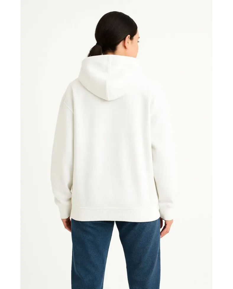 Kadın Samuray Ninja Çift Kapüşonlu Maske Detaylı Fermuarlı Kanguru Cepli Hoodie - Beyaz