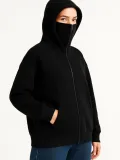 Kadın Samuray Ninja Çift Kapüşonlu Maske Detaylı 3 İplik Hoodie - Siyah Somersan Giyim | Kadın, Erkek ve Çocuk Moda