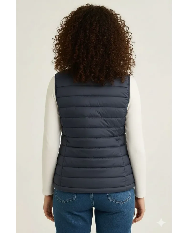 Kadın Şişme Fermuarlı Yelek Su itici Kapitone Astarlı Cepli Hafif Spor Kalıp - Lacivert