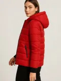 KADIN Şişme Kapüşonlu Fermuarlı Mont Su İtici Kapitone Cepli Ceket -  Kırmızı