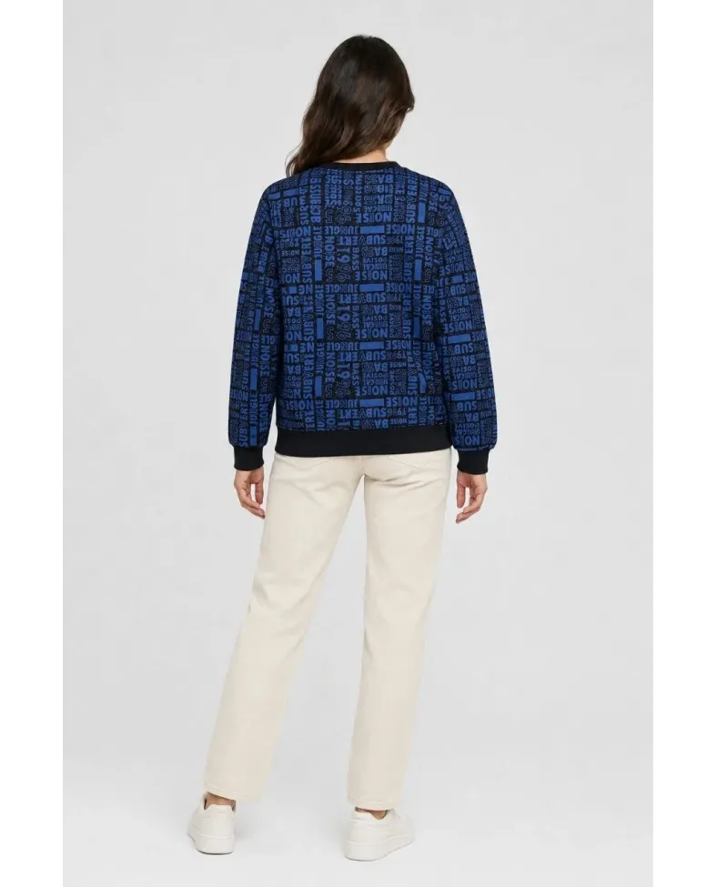 Kadın Siyah Mavi Yazı Desenli İki İplik Şardonlu Sweatshirt
