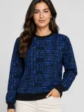 Kadın Siyah Mavi Yazı Desenli İki İplik Şardonlu Sweatshirt