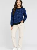 Kadın Siyah Mavi Yazı Desenli İki İplik Şardonlu Sweatshirt