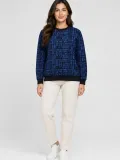 Kadın Siyah Mavi Yazı Desenli İki İplik Şardonlu Sweatshirt