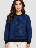Kadın Siyah Mavi Yazı Desenli İki İplik Şardonlu Sweatshirt