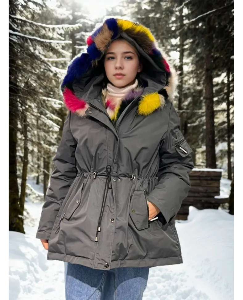 Kadın Su Geçirmez Kapüşonlu Mont - Füme