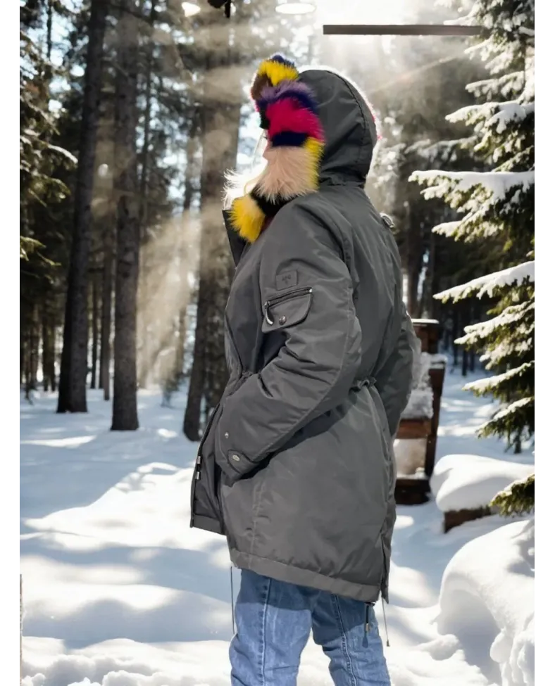 Kadın Su Geçirmez Kapüşonlu Mont - Füme